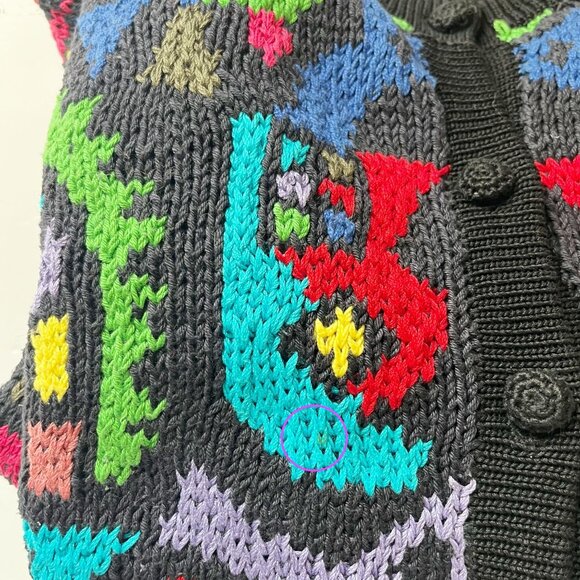 Peruvian Connection Black Multicolor Geometric Artsy Knit Cardigan - Size Medium - Picture 7 of 7